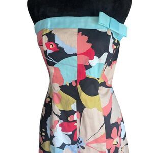 Vintage Harold's Floral Strapless Bow Midi Dress Modern Cottagecore Pop Art